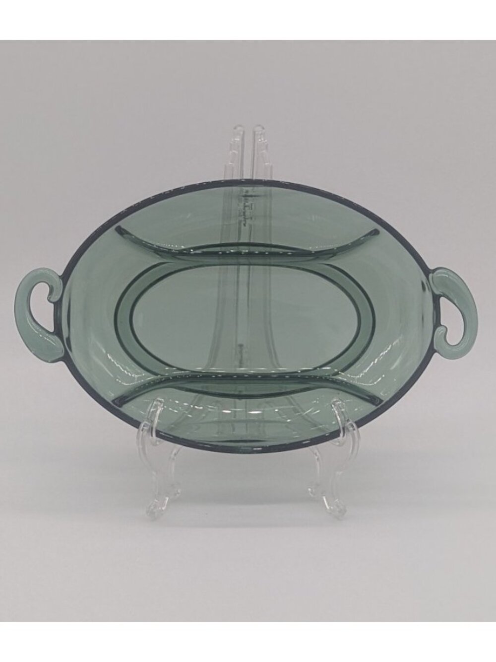 Vintage Fostoria Horizon Spruce Green Oval 3-Part Relish Dish (1951-1958)